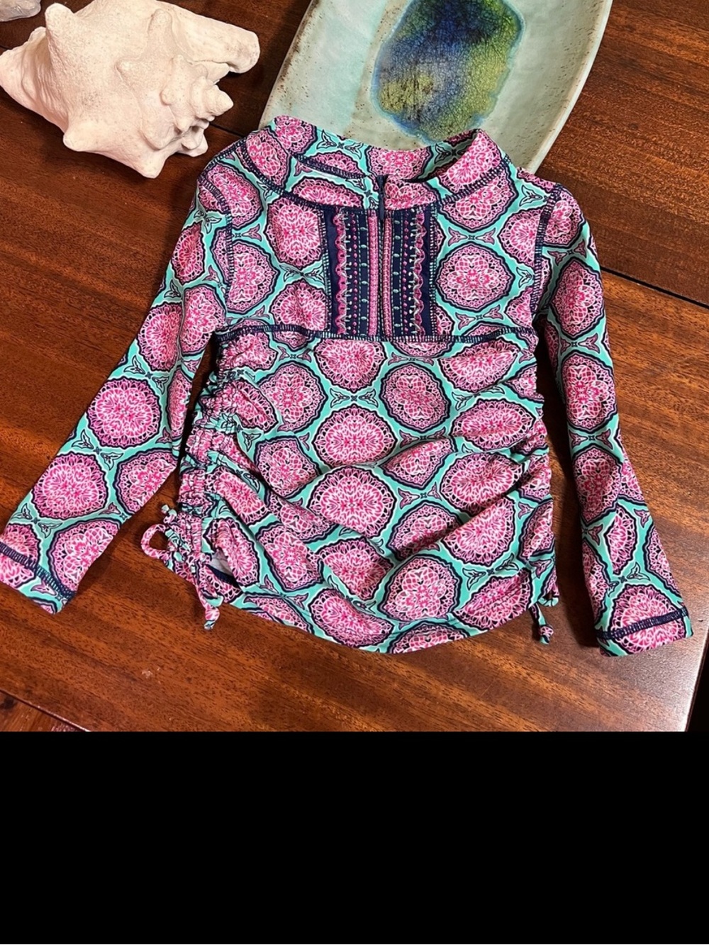 Cabana Life girls sz 12-18m zip front Swimsuit Rashguard Pink & aqua